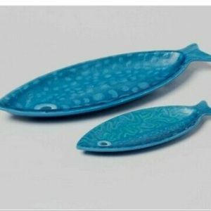 NWT OpalHouse Bamboo Melamine Blue Fish Serving Platter SET 16" x 6", 2pc